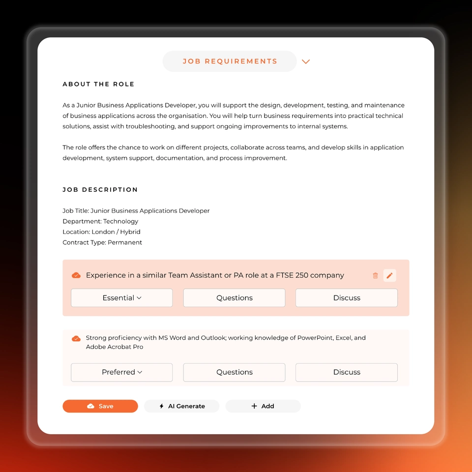 Job Requirements Mobile View
